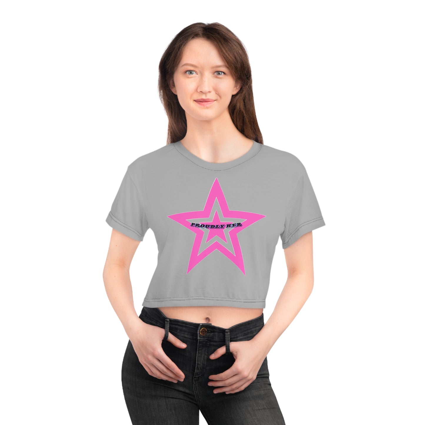 Proudly HER Pink Star Crop Tee | Trendy Women's Shirt for Self-Expression